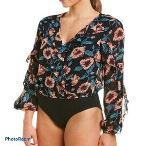 Band of Gypsies Women's Regan Floral Print Ruffle Sleeves Bodysuit Top